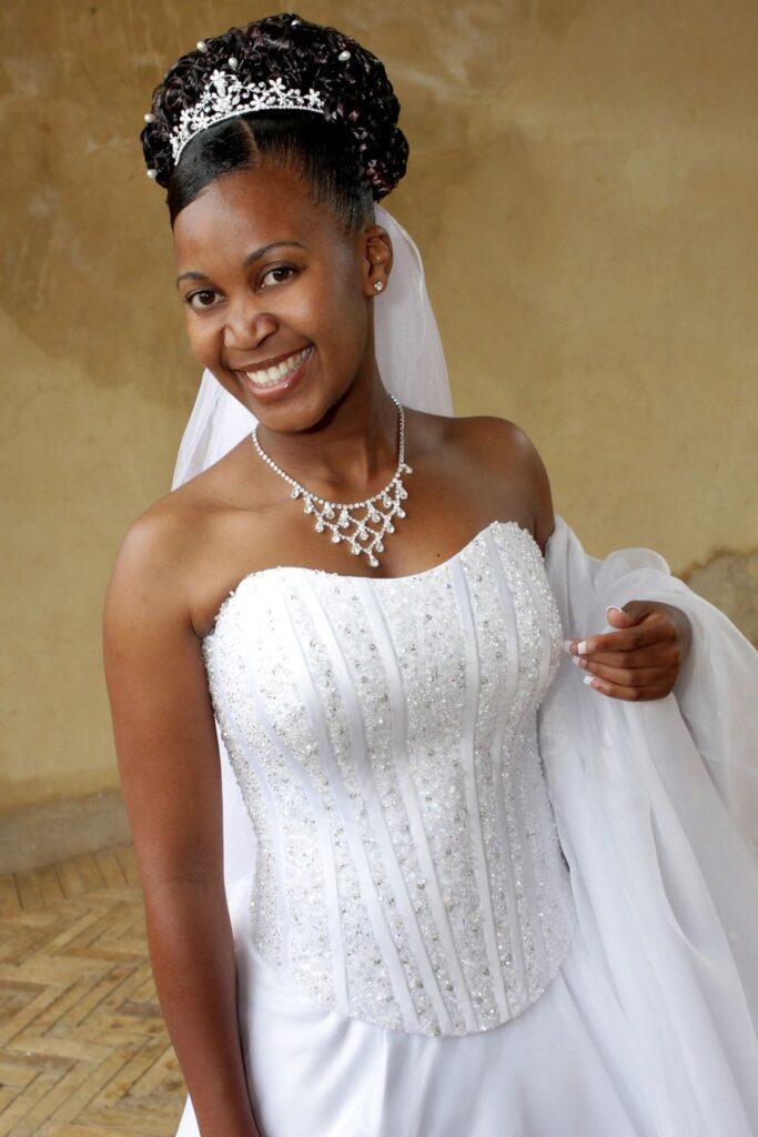 a bride in white dress