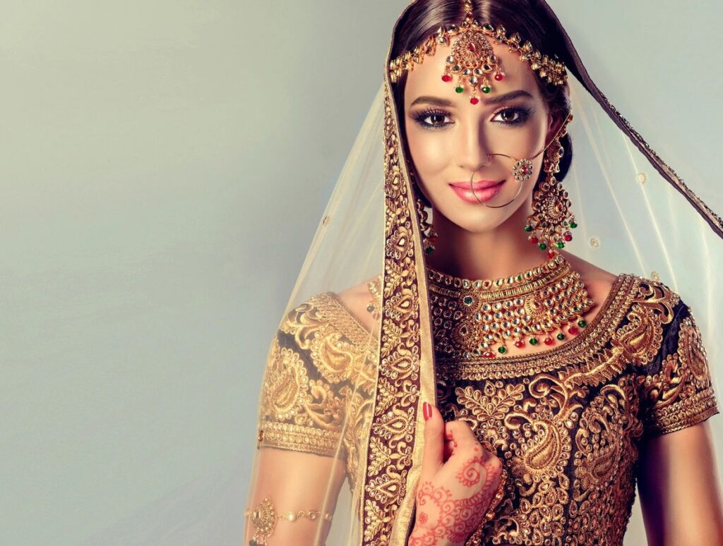 A bride wearing Indian ethnic dress